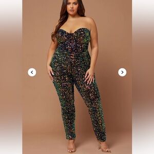 Fashion Nova Strapless Sequin Jumpsuit - Multicolor